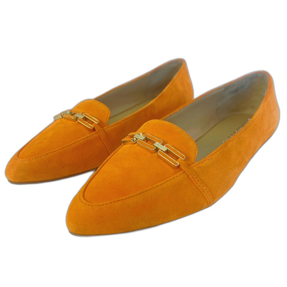 Talbots Francesca Link Suede Driving Flats Orange Pointed Toe Size 8.5 - Picture 2 of 7